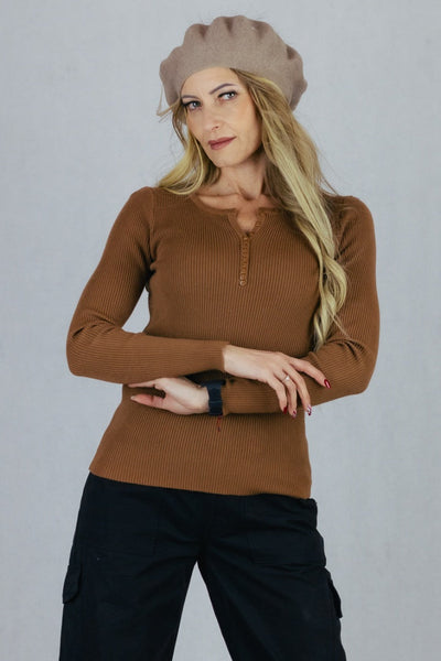 Prążkowany sweter - brązowy UNIWERSALNY Made in Italy Swetry Inspiracja Jelenia Gora