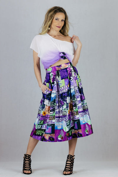 Spódnica w kolorowym princie - fioletowa UNIWERSALNY Vanis Spódnice Inspiracja Jelenia Gora