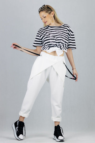 Spodnie z szelkami - białe UNIWERSALNY Made in Italy Spodnie Inspiracja Jelenia Gora