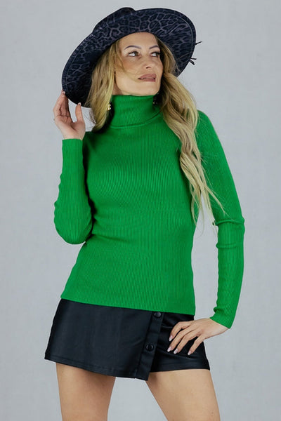 Sweter golf prążkowany - zielony UNIWERSALNY Made in Italy Swetry Inspiracja Jelenia Gora