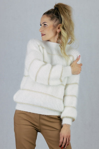 Sweter strips - biały UNIWERSALNY Made in Italy Swetry Inspiracja Jelenia Gora