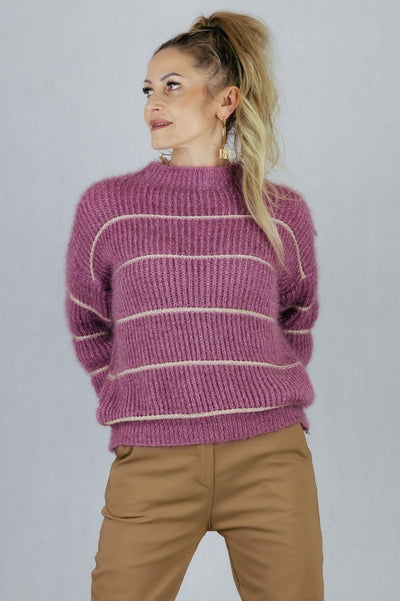 Sweter strips - jagodowy UNIWERSALNY Made in Italy Swetry Inspiracja Jelenia Gora