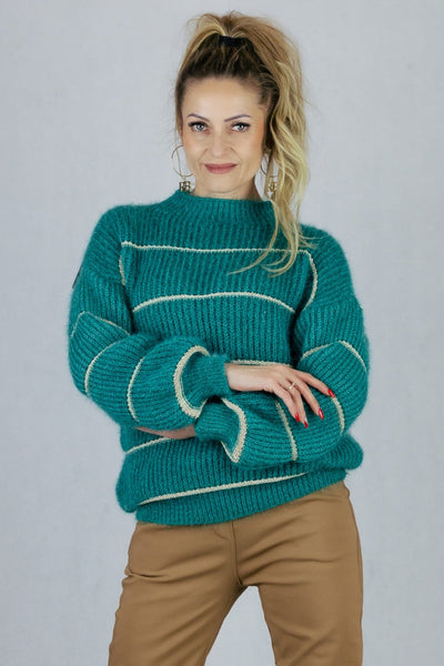Sweter strips - zielony UNIWERSALNY Made in Italy Swetry Inspiracja Jelenia Gora
