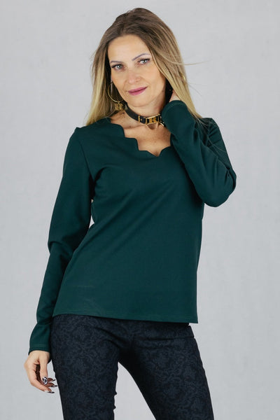 Bluzka z efektownym dekoltem - zielona UNIWERSALNY Made in Italy Bluzki Inspiracja Jelenia Gora