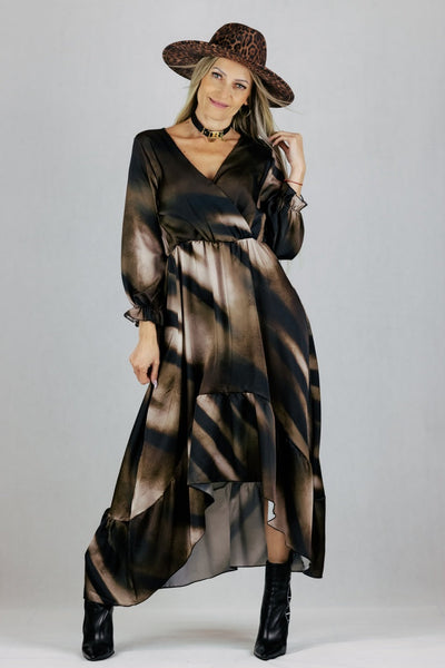 Cieniowana sukienka z asymetryczną falbaną UNIWERSALNY Lamiar Sukienki Inspiracja Jelenia Gora
