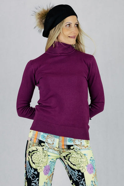 Dopasowany sweter z golfem - oberżyna UNIWERSALNY Made in Italy Swetry Inspiracja Jelenia Gora