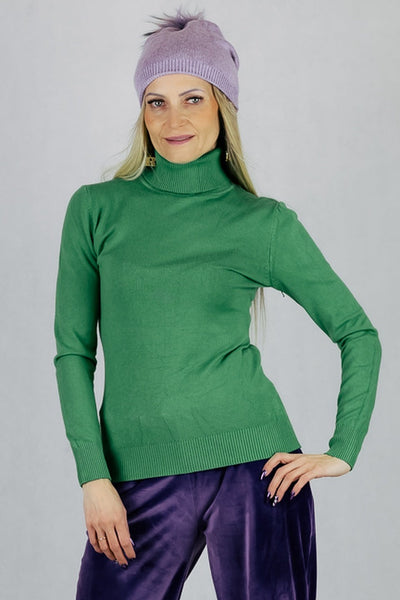Dopasowany sweter z golfem - zielony II UNIWERSALNY Made in Italy Swetry Inspiracja Jelenia Gora