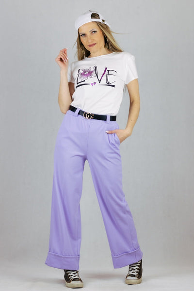 Spodnie z szeroką nogawką i mankietem - fioletowe UNIWERSALNY Lamiar Spodnie Inspiracja Jelenia Gora
