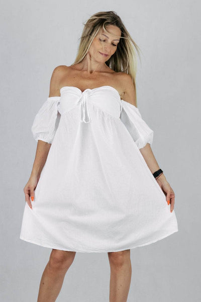 Sukienka letnia z rękawkiem - biała UNIWERSALNY Made in Italy Sukienki Inspiracja Jelenia Gora