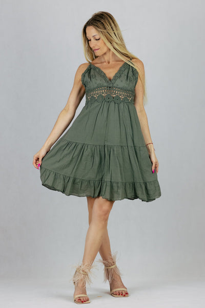 Sukienka z haftem - khaki UNIWERSALNY Made in Italy Sukienki Inspiracja Jelenia Gora