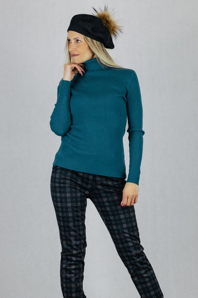 Sweter golf prążkowany - turkusowy UNIWERSALNY Made in Italy Swetry Inspiracja Jelenia Gora