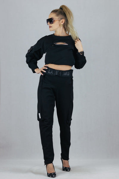 Bawełniane spodnie La Mu - czarne La Mu Spodnie Inspiracja Jelenia Gora