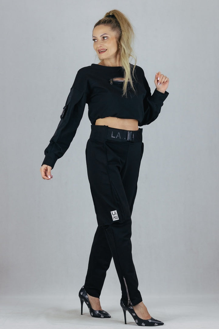 Bawełniane spodnie La Mu - czarne La Mu Spodnie Inspiracja Jelenia Gora