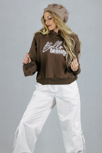 Bluza z kapturem bella - czekoladowa UNIWERSALNY Chance Off Bluzki Inspiracja Jelenia Gora