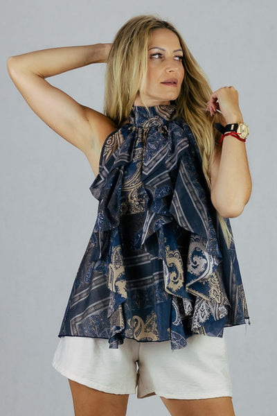 Bluzka Carmen z żabotem UNIWERSALNY Blu Royal Bluzki Inspiracja Jelenia Gora