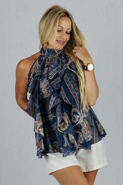 Bluzka Carmen z żabotem UNIWERSALNY Blu Royal Bluzki Inspiracja Jelenia Gora