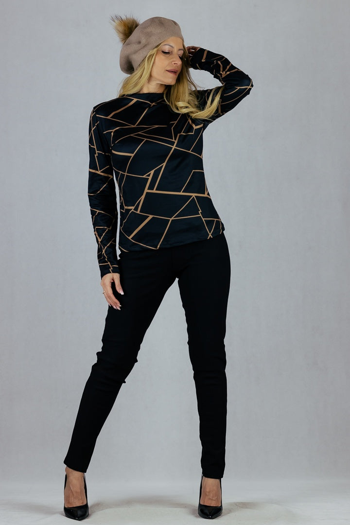 Bluzka we wzory - czarna UNIWERSALNY Made in Italy Bluzki Inspiracja Jelenia Gora