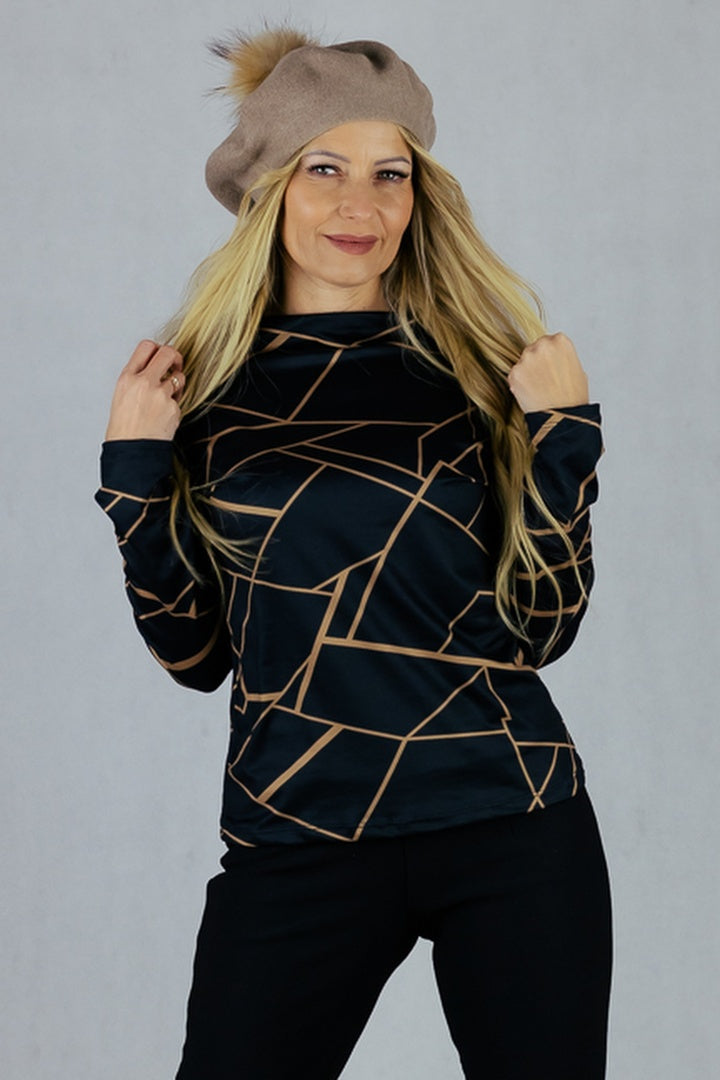 Bluzka we wzory - czarna UNIWERSALNY Made in Italy Bluzki Inspiracja Jelenia Gora
