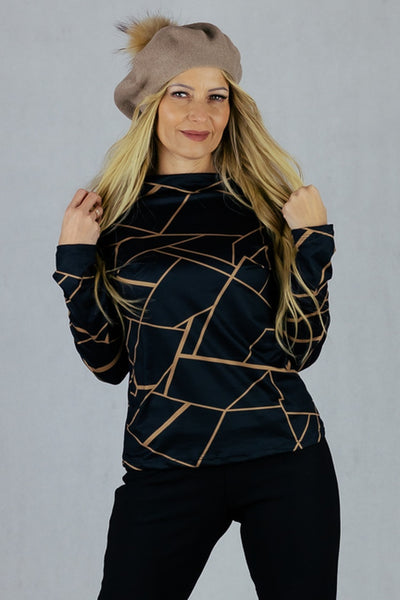 Bluzka we wzory - czarna UNIWERSALNY Made in Italy Bluzki Inspiracja Jelenia Gora