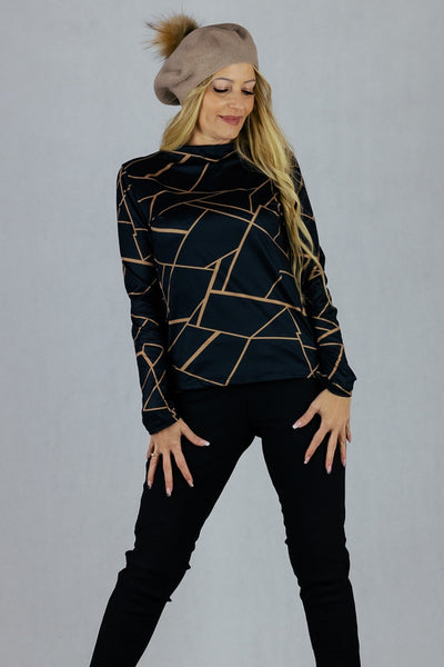 Bluzka we wzory - czarna UNIWERSALNY Made in Italy Bluzki Inspiracja Jelenia Gora