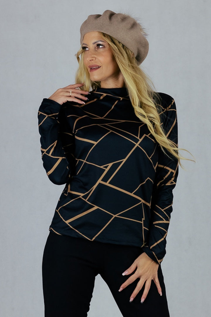 Bluzka we wzory - czarna UNIWERSALNY Made in Italy Bluzki Inspiracja Jelenia Gora