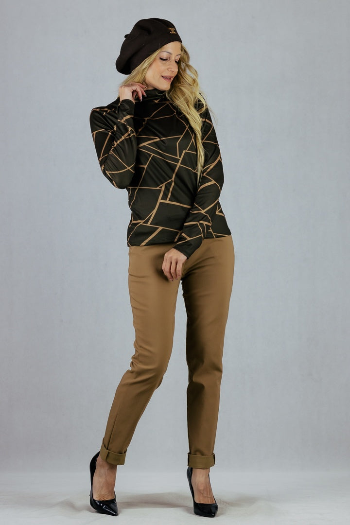 Bluzka we wzory - czekoladowa UNIWERSALNY Made in Italy Bluzki Inspiracja Jelenia Gora