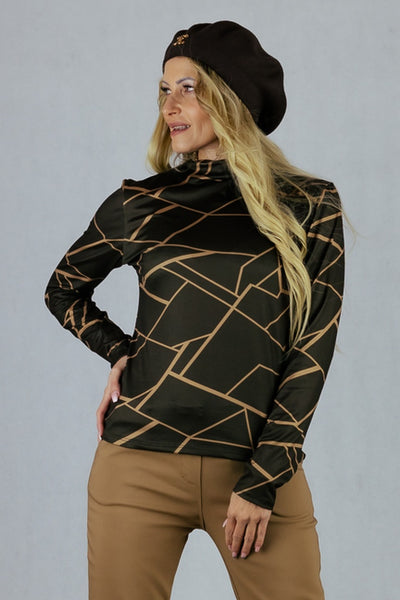 Bluzka we wzory - czekoladowa UNIWERSALNY Made in Italy Bluzki Inspiracja Jelenia Gora