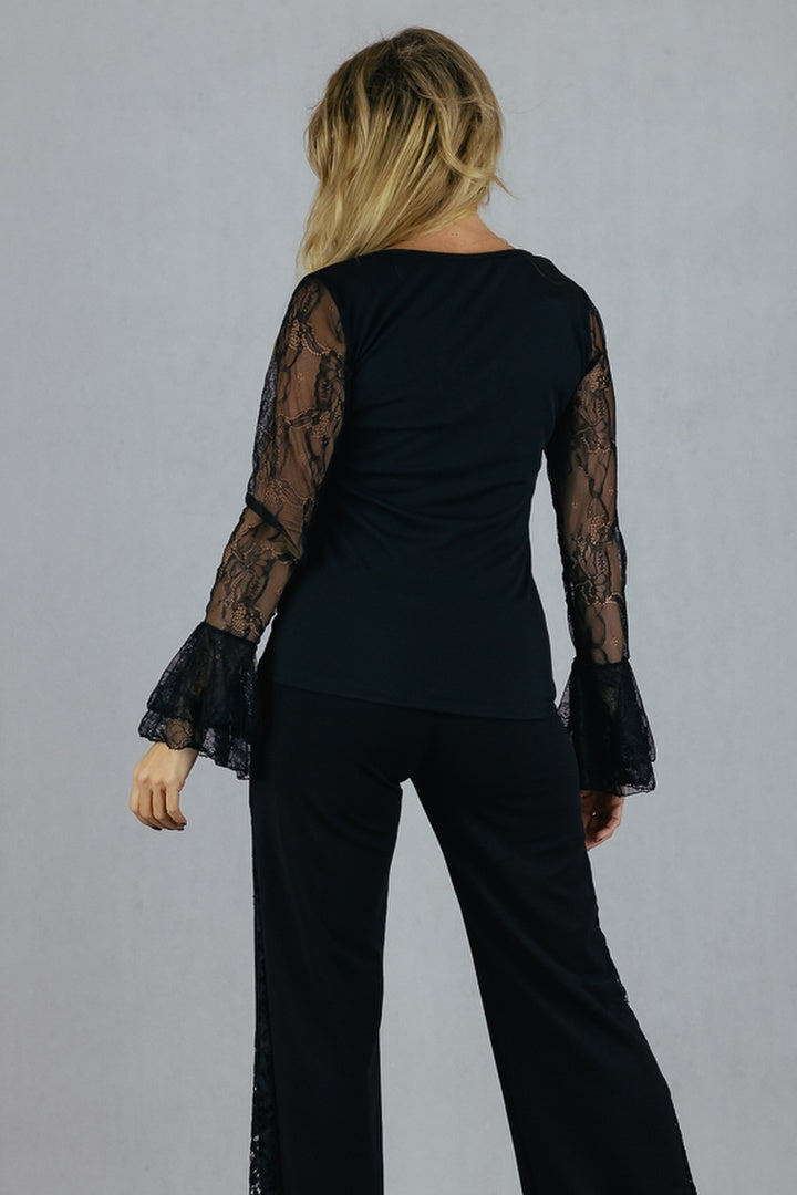 Bluzka z różą i koronkowym rękawem UNIWERSALNY Made in Italy Bluzki Inspiracja Jelenia Gora