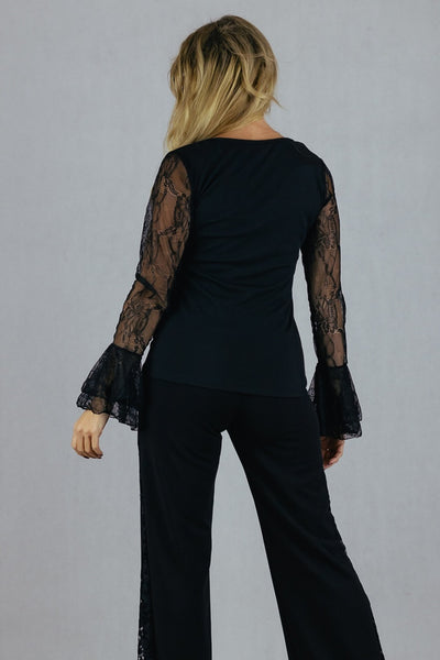 Bluzka z różą i koronkowym rękawem UNIWERSALNY Made in Italy Bluzki Inspiracja Jelenia Gora