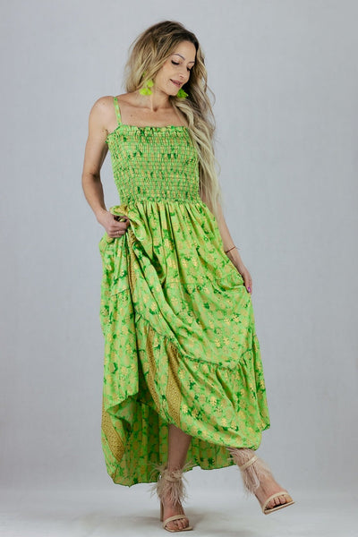 Jedwabna sukienka na szelkach - zielona UNIWERSALNY Made in India Sukienki Inspiracja Jelenia Gora