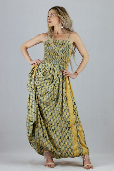 Jedwabna sukienka na szelkach - żółta UNIWERSALNY Made in India Sukienki Inspiracja Jelenia Gora