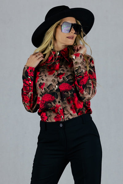 Koszula Marina w kwiaty - czerwona Marina Koszule Inspiracja Jelenia Gora