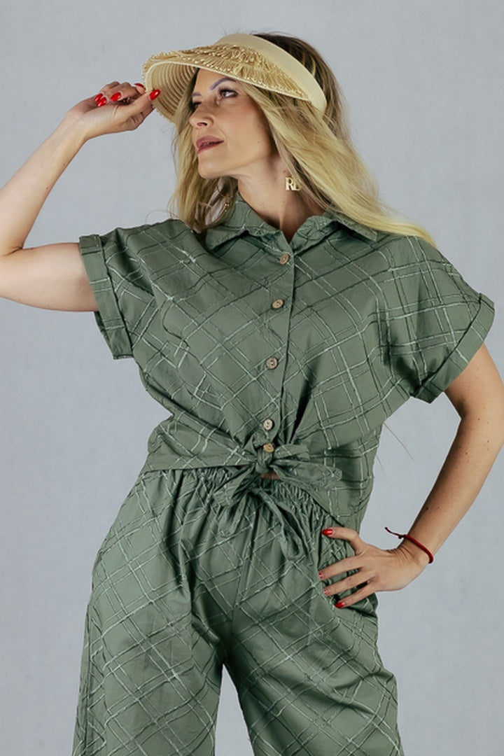Koszula w kratę 3D - khaki UNIWERSALNY Made in Italy Koszule Inspiracja Jelenia Gora