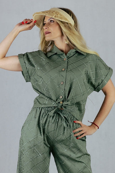 Koszula w kratę 3D - khaki UNIWERSALNY Made in Italy Koszule Inspiracja Jelenia Gora