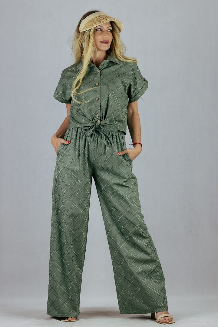 Koszula w kratę 3D - khaki UNIWERSALNY Made in Italy Koszule Inspiracja Jelenia Gora