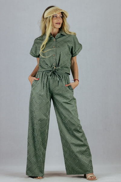 Koszula w kratę 3D - khaki UNIWERSALNY Made in Italy Koszule Inspiracja Jelenia Gora