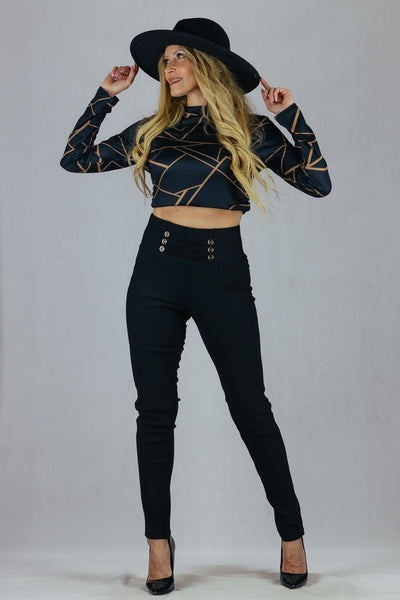 Legginsy z ozdobnymi guzikami UNIWERSALNY Made in Italy Spodnie Inspiracja Jelenia Gora