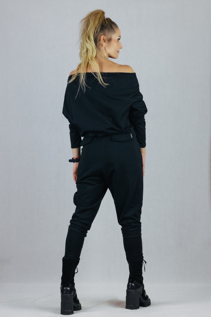 Spodnie La Mu ze złotymi napami - czarne S/M La Mu Spodnie Inspiracja Jelenia Gora