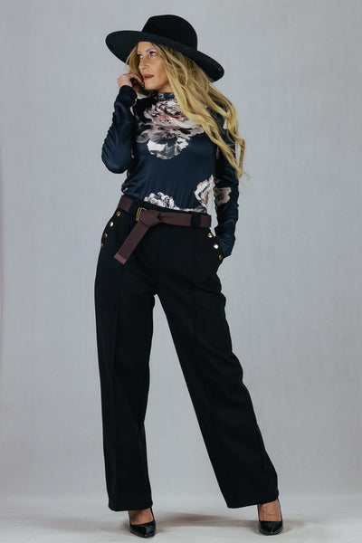 Spodnie z flauszu - czarne UNIWERSALNY Made in Italy Spodnie Inspiracja Jelenia Gora