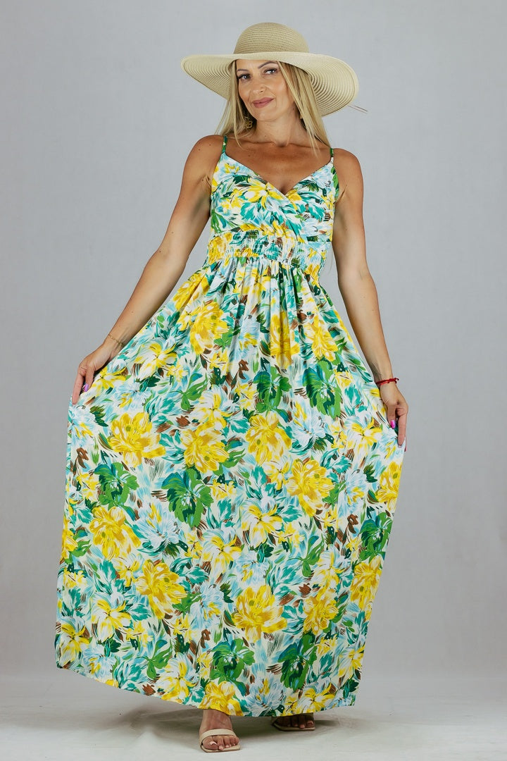 Sukienka Maxi Miss Sara Fashion w kwiaty - zółta UNIWERSALNY Miss Sara Fashion Sukienki Inspiracja Jelenia Gora