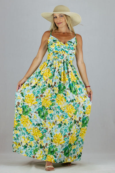 Sukienka Maxi Miss Sara Fashion w kwiaty - zółta UNIWERSALNY Miss Sara Fashion Sukienki Inspiracja Jelenia Gora