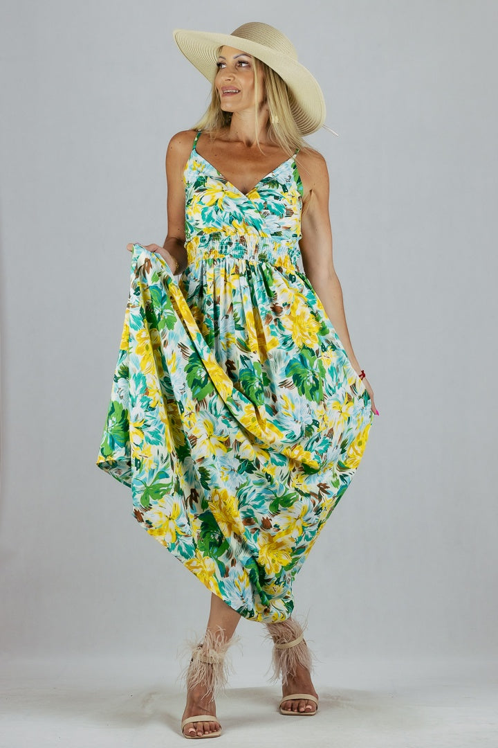 Sukienka Maxi Miss Sara Fashion w kwiaty - zółta UNIWERSALNY Miss Sara Fashion Sukienki Inspiracja Jelenia Gora
