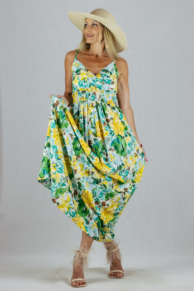 Sukienka Maxi Miss Sara Fashion w kwiaty - zółta UNIWERSALNY Miss Sara Fashion Sukienki Inspiracja Jelenia Gora