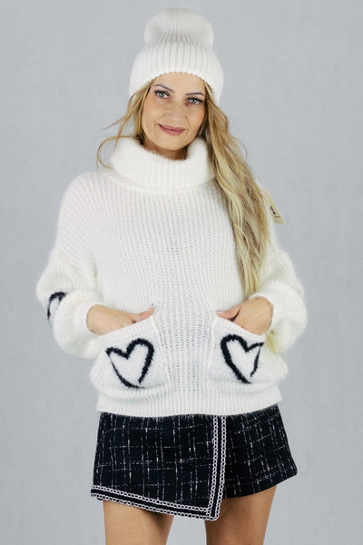 Sweter Heart z golfem i kieszeniami UNIWERSALNY Made in Italy Swetry Inspiracja Jelenia Gora