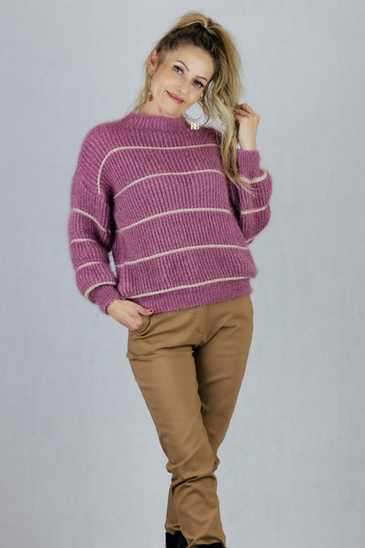 Sweter strips - jagodowy UNIWERSALNY Made in Italy Swetry Inspiracja Jelenia Gora