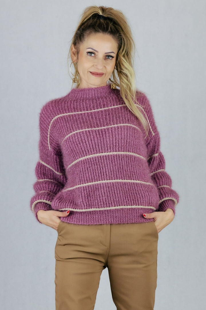 Sweter strips - jagodowy UNIWERSALNY Made in Italy Swetry Inspiracja Jelenia Gora