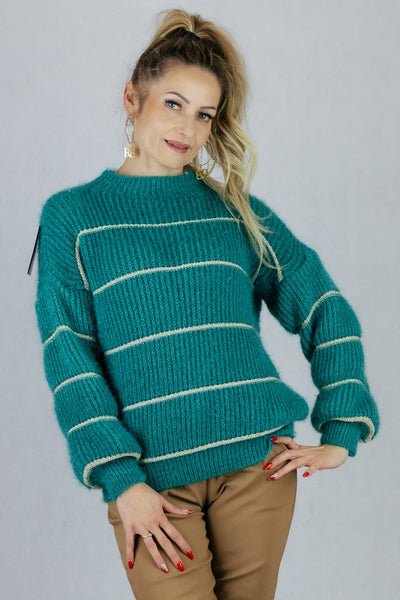 Sweter strips - zielony UNIWERSALNY Made in Italy Swetry Inspiracja Jelenia Gora