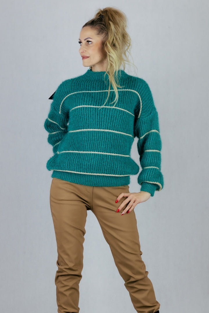 Sweter strips - zielony UNIWERSALNY Made in Italy Swetry Inspiracja Jelenia Gora