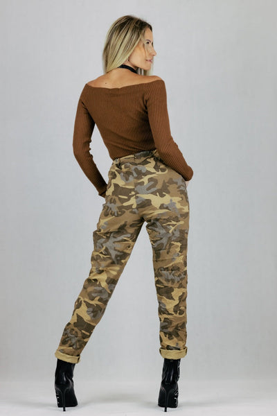 Spodnie gnieciuchy moro - brązowe UNIWERSALNY Made in Italy Spodnie Inspiracja Jelenia Gora