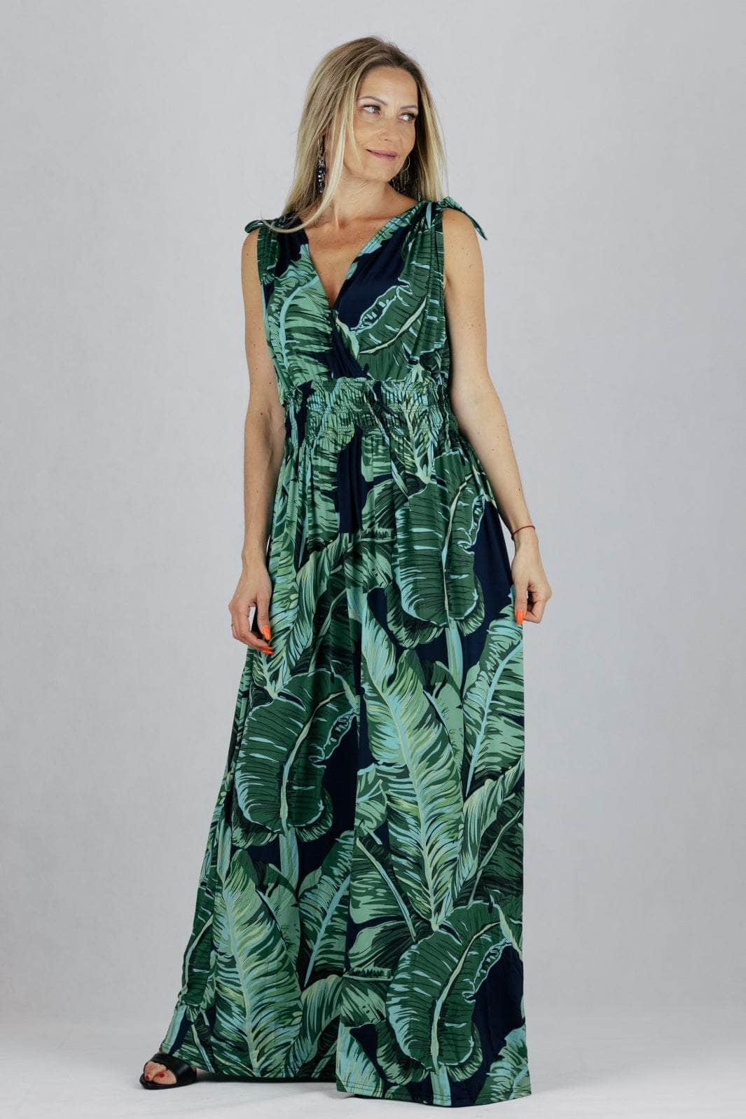 Sukienka maxi w liście UNIWERSALNY Leana Mode Sukienki Inspiracja Jelenia Gora
